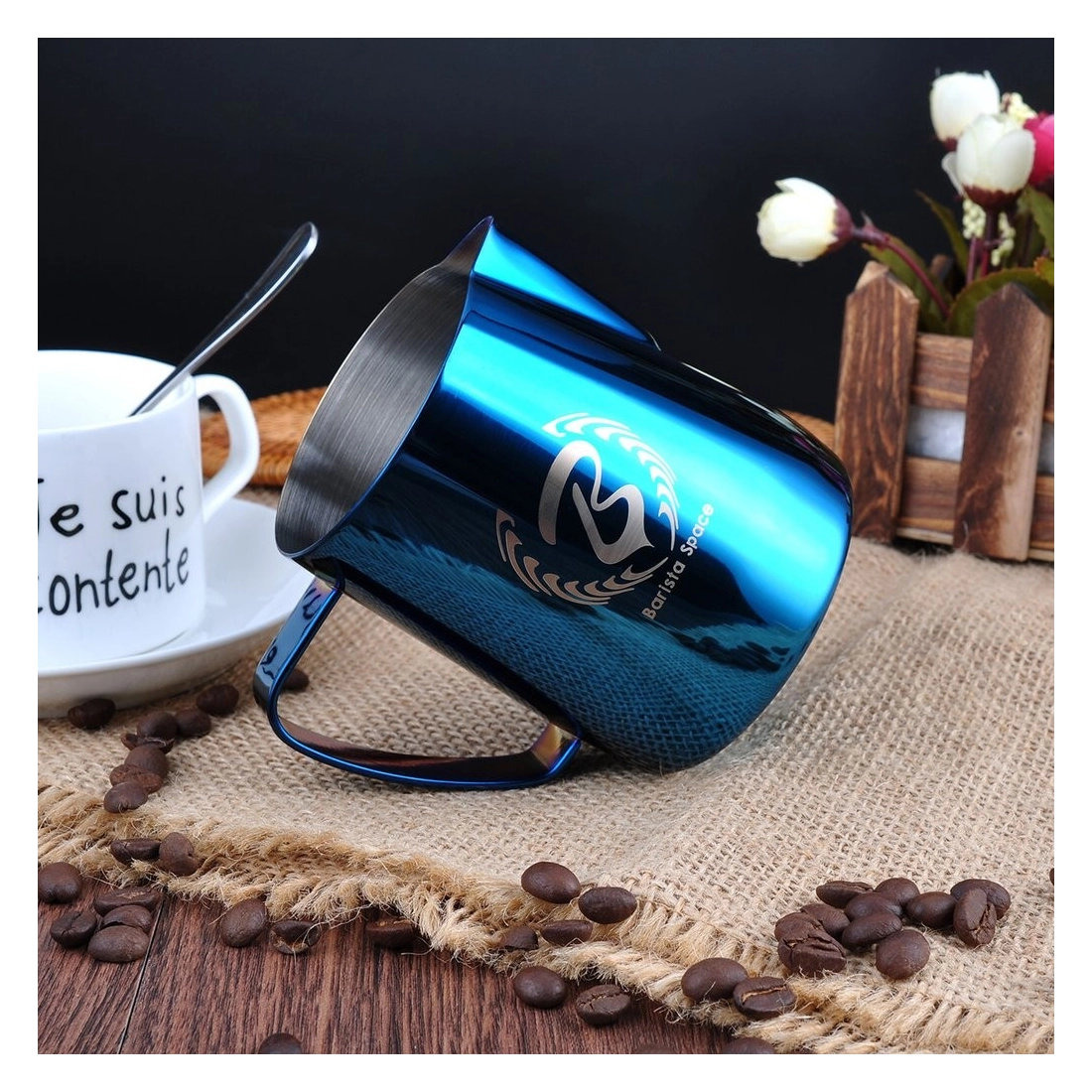 Barista Space (F3) Stainless Steel Blue Milk Pitcher 350ml|mkayn | مكاين