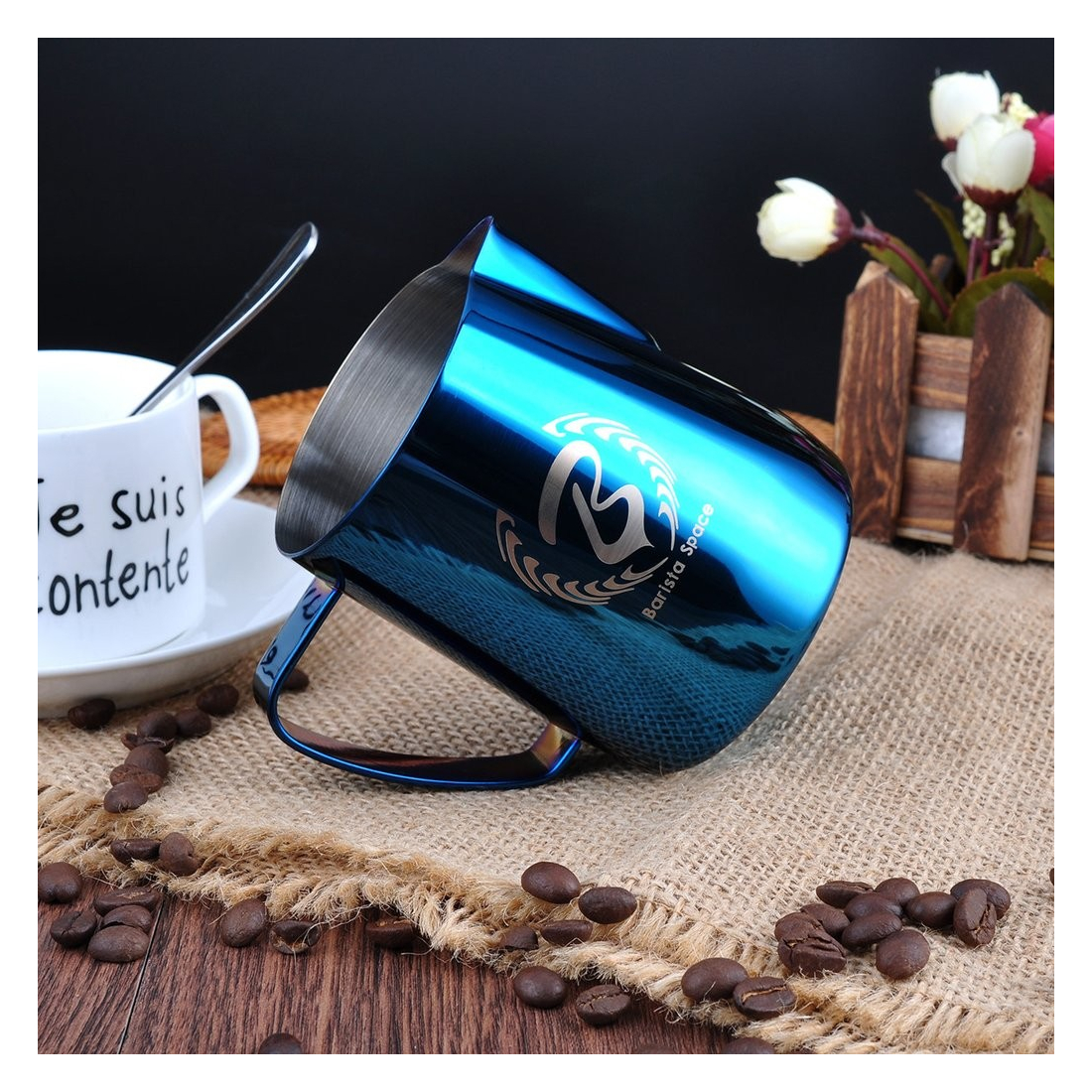 Barista Space (F4) Stainless Steel Blue Milk Pitcher 600ml|mkayn | مكاين