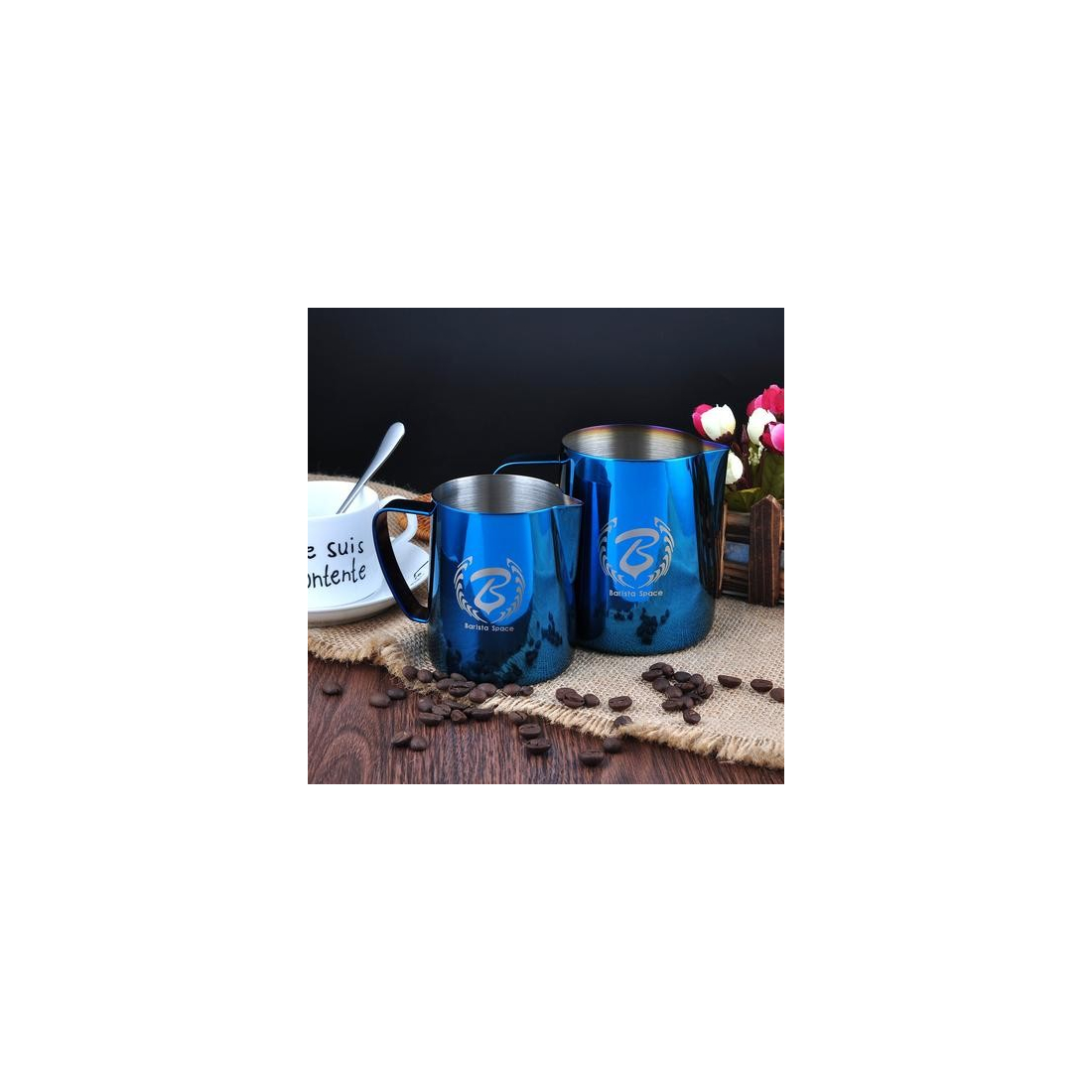 Barista Space (F4) Stainless Steel Blue Milk Pitcher 600ml|mkayn | مكاين