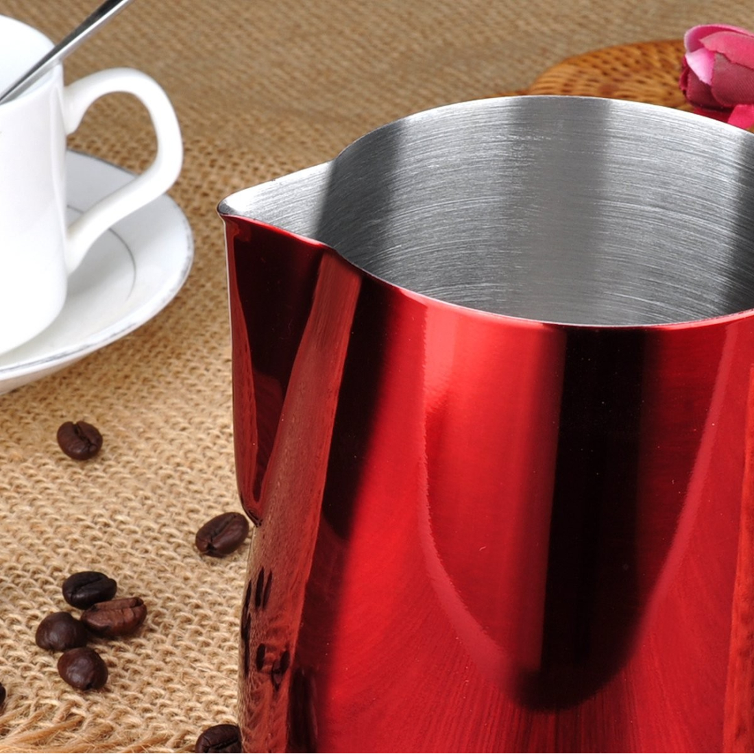 Barista Space (F19) Stainless Steel Red Milk Pitcher 350ml|mkayn | مكاين