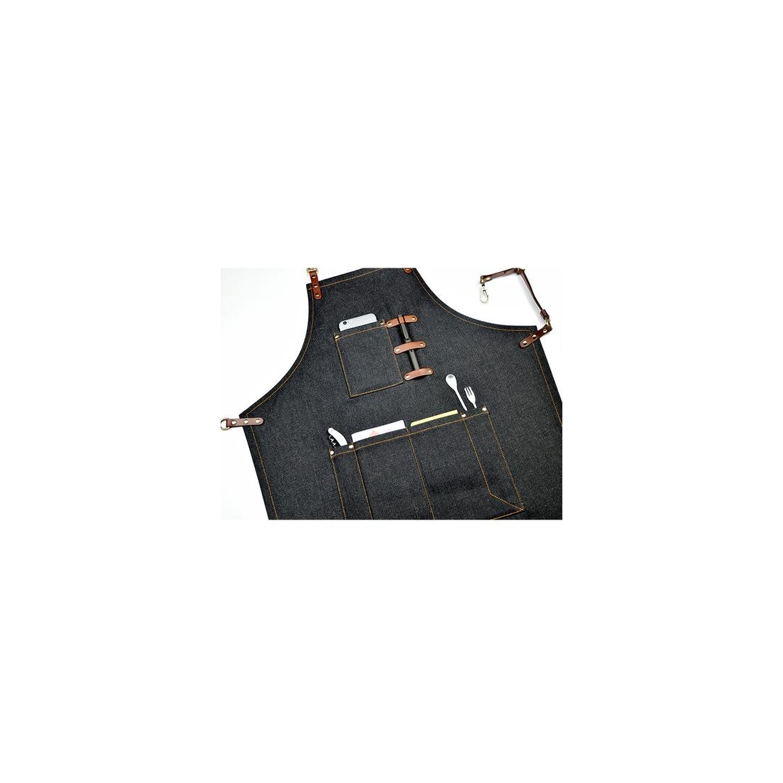 Barista space (AP1) DENIM APRON LEATHER STRAPS CHEF UNIFORM|mkayn | مكاين