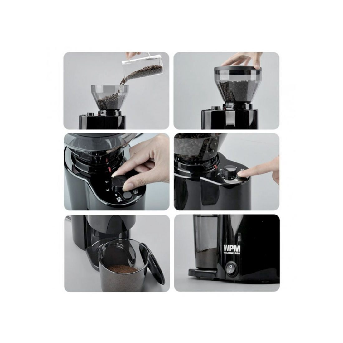 WPM ,ZD-10T, Conical Burr Coffee Grinder Black With Timer|mkayn | مكاين