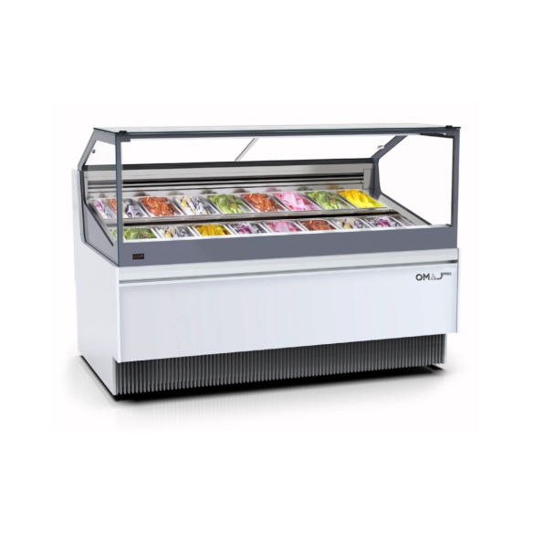 Omaj Pro ,IV18, Straight Glass Ice Cream Showcase 18 Tubs, White 180 cm|mkayn | مكاين