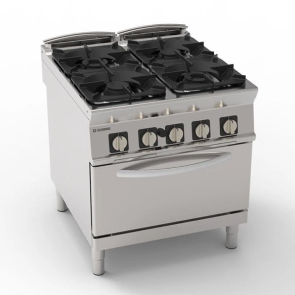 Tecnoinox ,PFG8G9, Professional Gas Range 4 Burners with 2/1GN Electric Oven|mkayn | مكاين