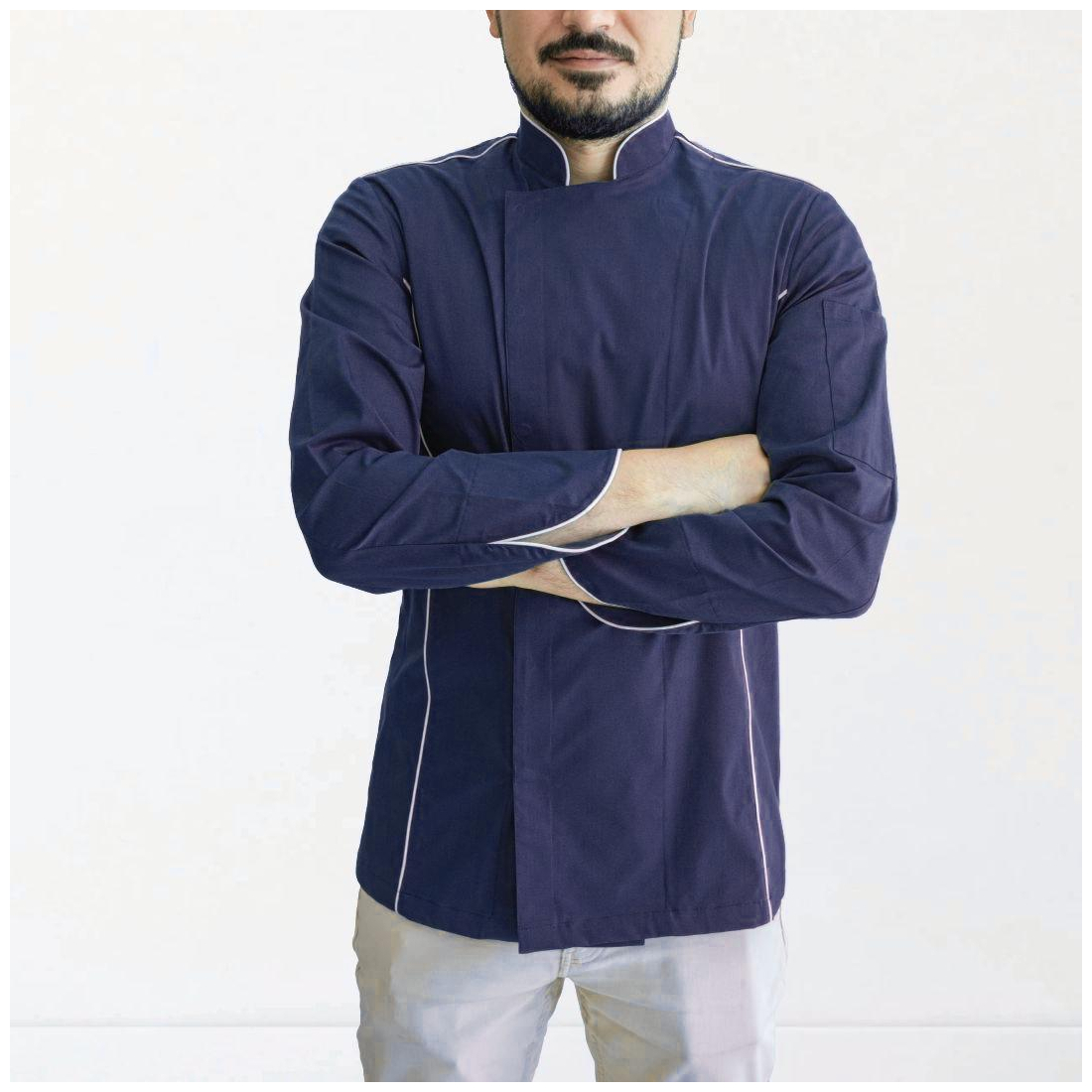 Navy Chef Jacket Lines|mkayn | مكاين