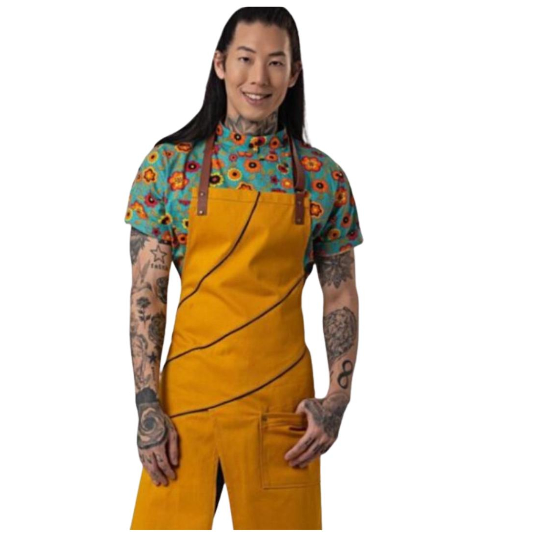 Full Apron - Yellow with Leather|mkayn | مكاين