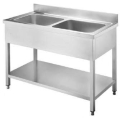 Omaj ,STD02-127M2, Stainless Steel Double Sink Unit With Backsplash - undershelf|mkayn | مكاين