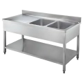 Omaj ,STD02-187R2, S/S Double Sink Right Unit With Backsplash - undershelf|mkayn | مكاين