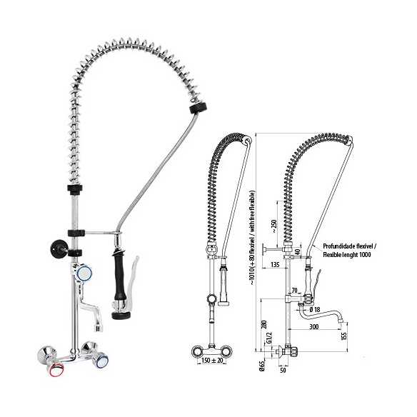 Fiamma ,MP2BD, Wall-mounted double-hole Faucet with spout and shower