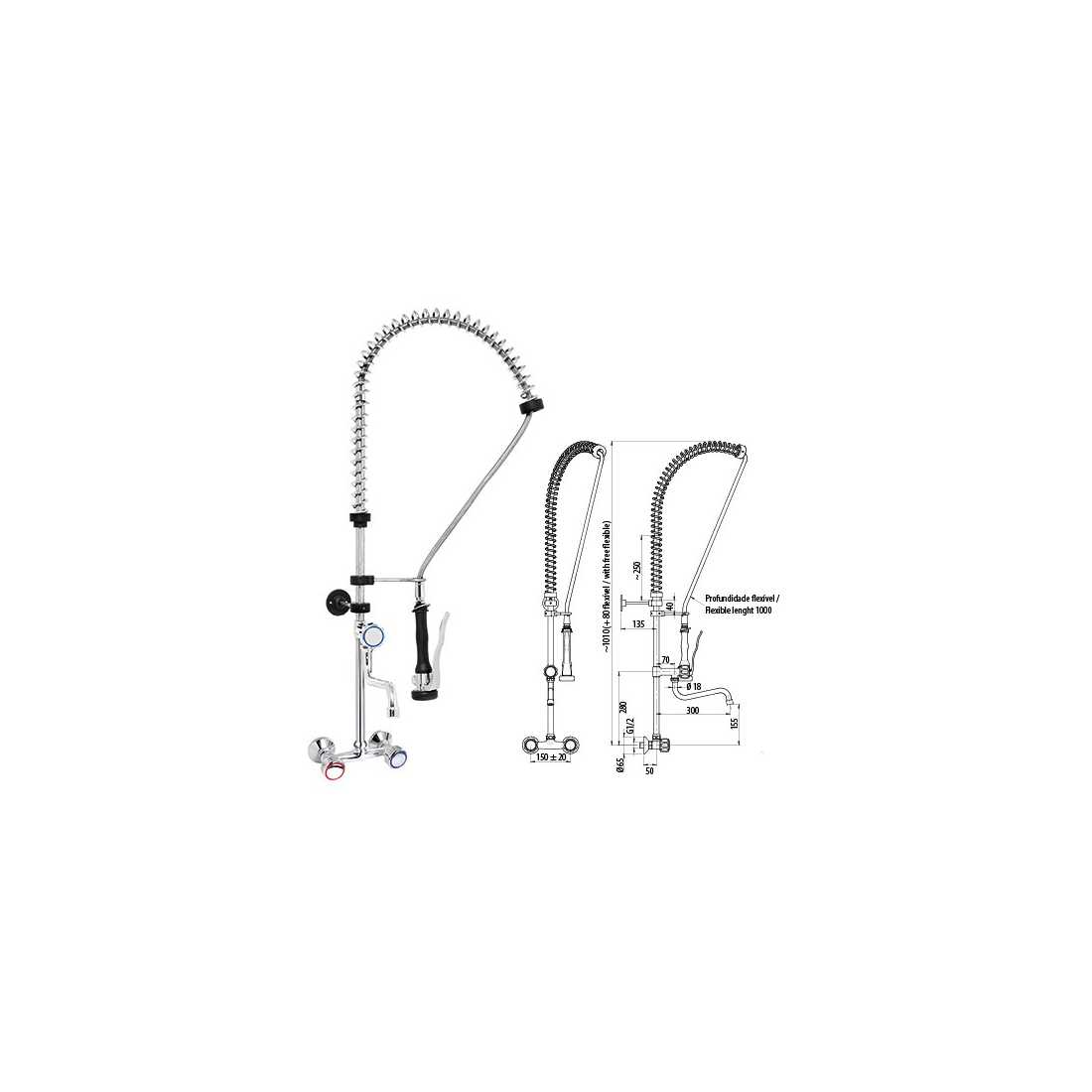 Fiamma ,MP2BD, Wall-mounted double-hole Faucet with spout and shower|mkayn | مكاين