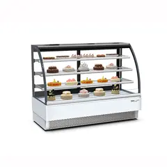 ثلاجة عرض كيك OMAJ PRO AZ1284 بزجاج منحني (120 سم) مع إضاءة LED وأربعة رفوف قابلة للتعديل لعرض الحلويات بشكل جذاب.